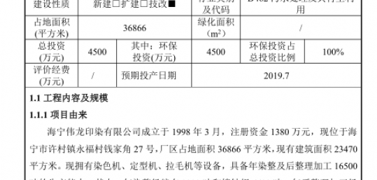 公示:海寧偉龍印染有限公司8000m3d廢水處理與回用工程技改項(xiàng)目